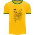 Butterfly & Flowers Mens Ringer T-Shirt Gold/Green