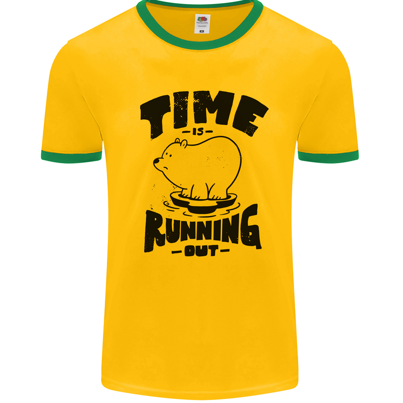Time Running Out Climate Change Mens Ringer T-Shirt Gold/Green