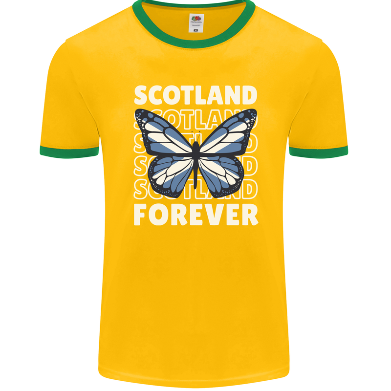 Scottish Butterfly Scotland Mens Ringer T-Shirt FotL Gold/Green