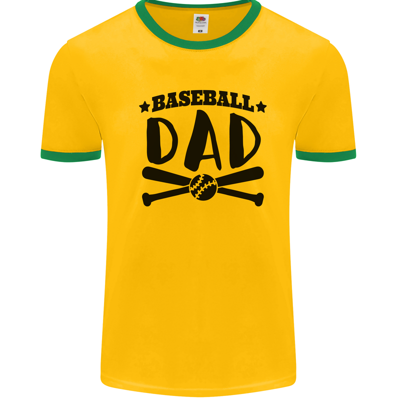 Fathers Day Baseball Dad Funny Mens Ringer T-Shirt Gold/Green