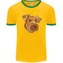 An Airedale Terrier Bingley Waterside Dog Mens Ringer T-Shirt Gold/Green