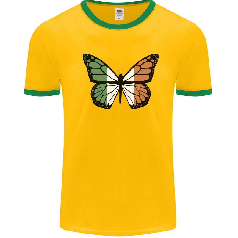 Irish Butterfly Ireland Ire Mens Ringer T-Shirt Gold/Green