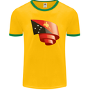 Curled  Papua New Guinea Flag Day Football Mens Ringer T-Shirt FotL Gold/Green