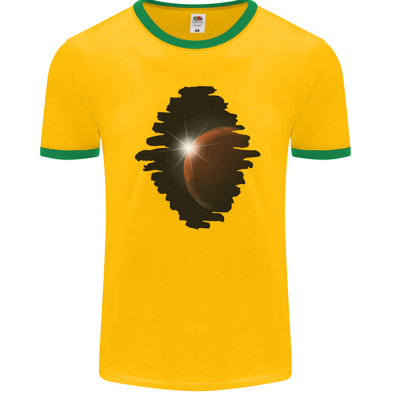 Space Planet Sun Flare Universe Mens Ringer T-Shirt FotL Gold/Green