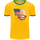 Curled USA Flag Independence Day Football Mens Ringer T-Shirt FotL Gold/Green