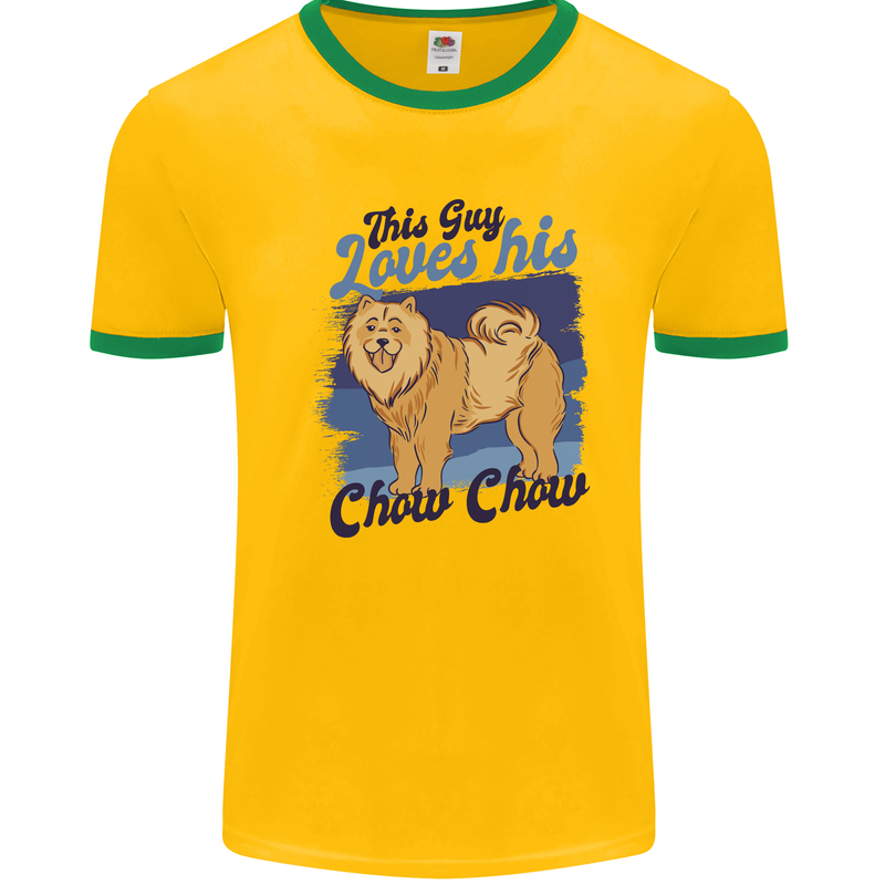 This Guy Loves His Chow Chow Dog Mens Ringer T-Shirt Gold/Green