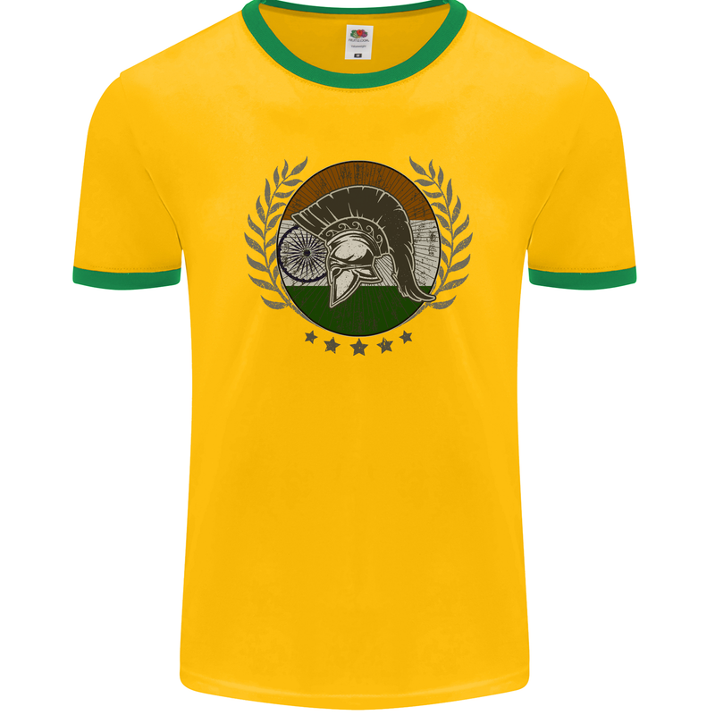 India Bodybuilding Flag Gym Training Indian Mens Ringer T-Shirt FotL Gold/Green