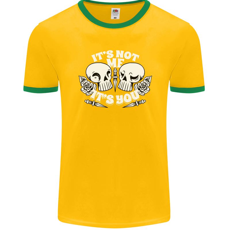 Anti Valentines Singles Day Skull Its Not Me Mens Ringer T-Shirt FotL Gold/Green