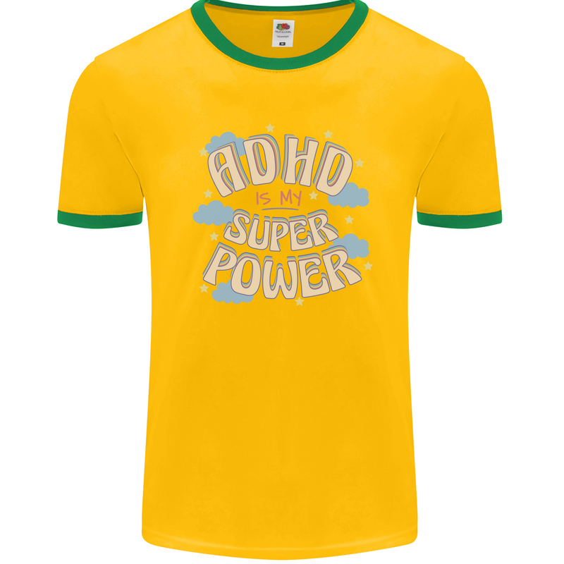 ADHD is My Superpower Mens Ringer T-Shirt FotL Gold/Green