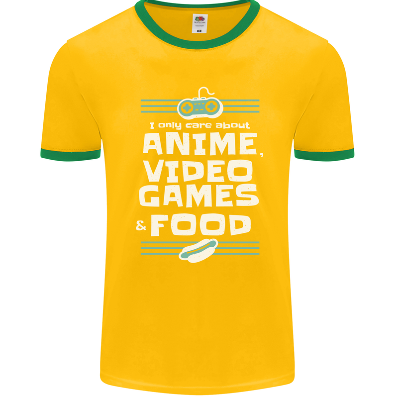 Anime Video Games & Food Funny Mens Ringer T-Shirt FotL Gold/Green