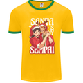 Anime Santa is My Sempai Funny Christmas Xmas Mens Ringer T-Shirt FotL Gold/Green