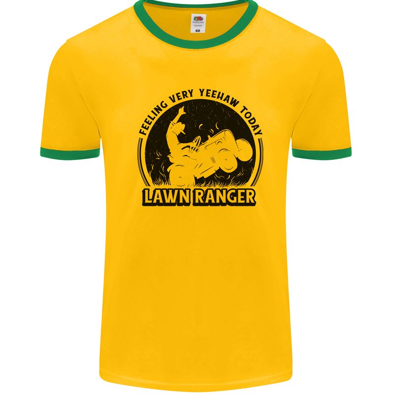 Lawn Ranger Funny Gardening Gardener Grass Mens Ringer T-Shirt Gold/Green