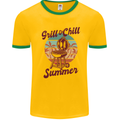 Chill & Grill Funny Summer BBQ Braai Mens Ringer T-Shirt Gold/Green