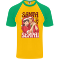 Santa is My Sempai Funny Anime Christmas Xmas Mens S/S Baseball T-Shirt Gold/Green