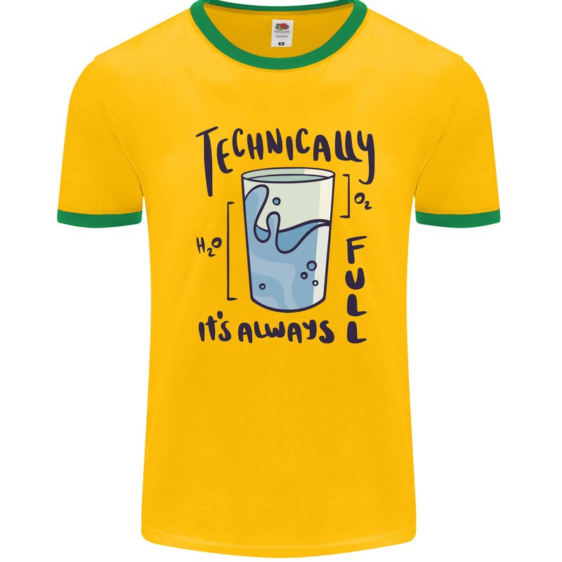 Technically the Glass is Always Full Science Geek Mens Ringer T-Shirt Gold/Green