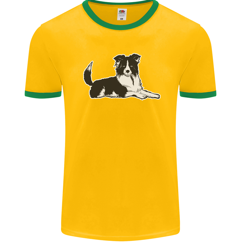 A Border Collie Dog Mens Ringer T-Shirt FotL Gold/Green