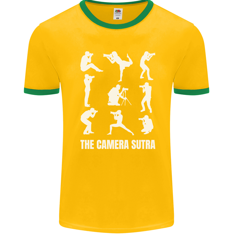 Camera Sutra Funny Photography Photographer Mens Ringer T-Shirt FotL Gold/Green