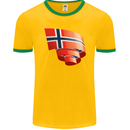 Curled Norway Flag Norwegian Day Football Mens Ringer T-Shirt FotL Gold/Green