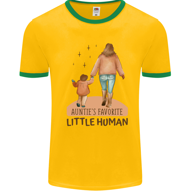 Aunties Favourite Human Funny Niece Nephew Mens Ringer T-Shirt Gold/Green