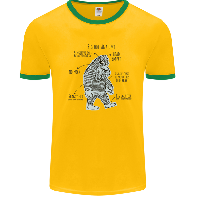 The Anatomy of Bigfoot Mens Ringer T-Shirt Gold/Green