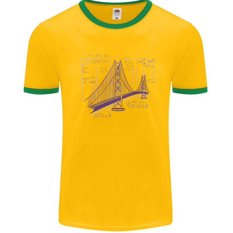 Bridge Equation Physics Maths Geek Mens Ringer T-Shirt Gold/Green