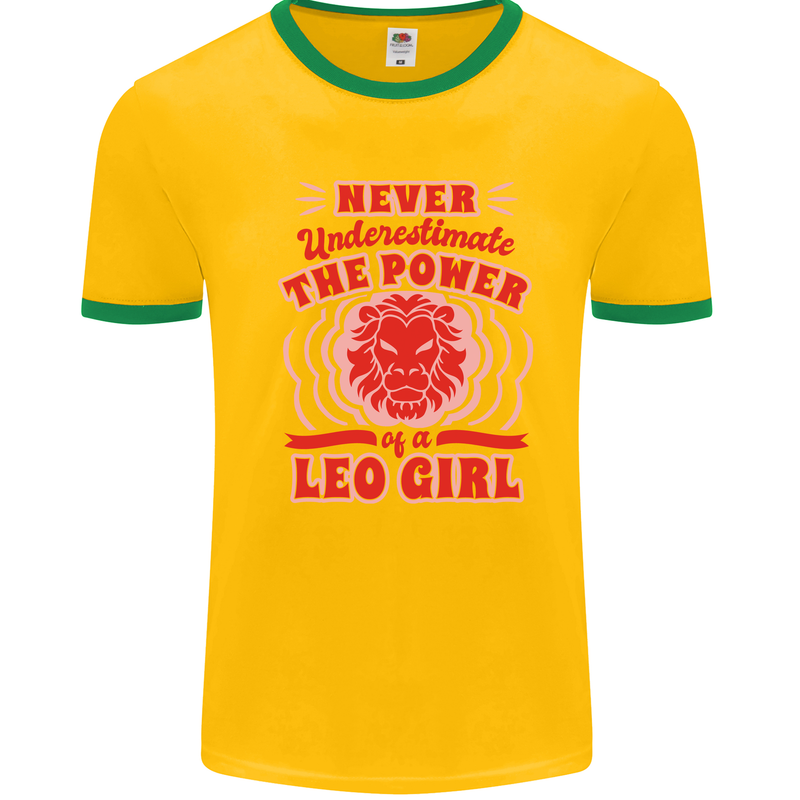 Power of Leo Girl Star Sign Zodiac Horoscope Mens Ringer T-Shirt Gold/Green