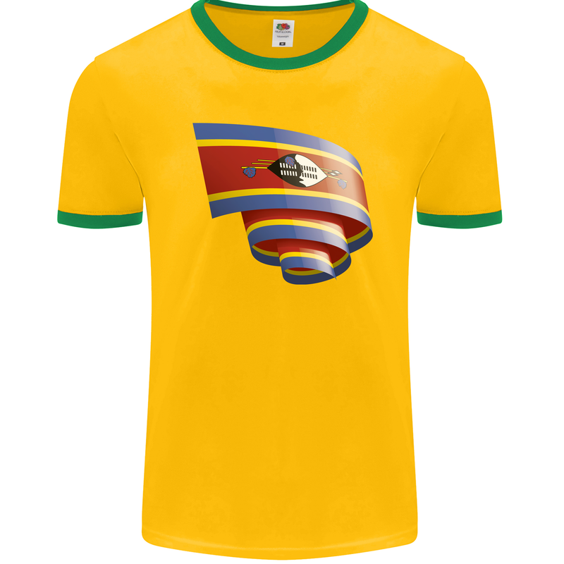 Curled Swaziland Flag Swazi Day Football Mens Ringer T-Shirt FotL Gold/Green