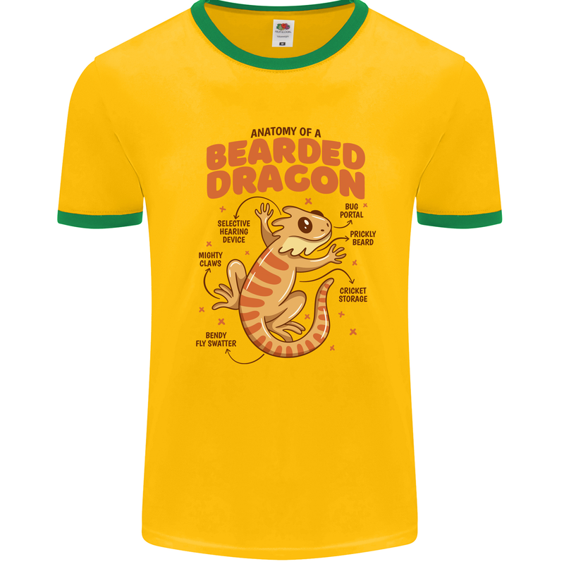 Bearded Dragon Anatomy Lizards, Reptiles, Mens Ringer T-Shirt Gold/Green