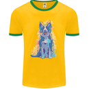 A Colourful Border Collie Dog Mens Ringer T-Shirt FotL Gold/Green