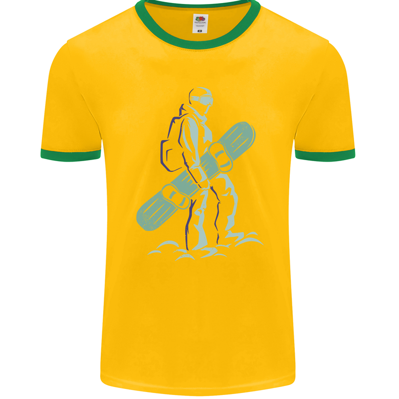 A Snowboarding Figure Snowboarder Mens Ringer T-Shirt FotL Gold/Green