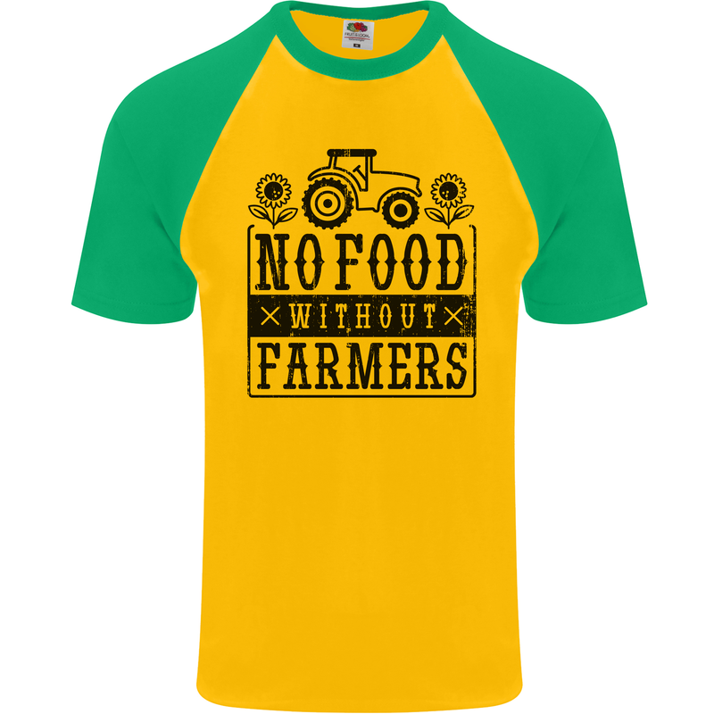No Food Without Farmers Farming Mens S/S Baseball T-Shirt Gold/Green