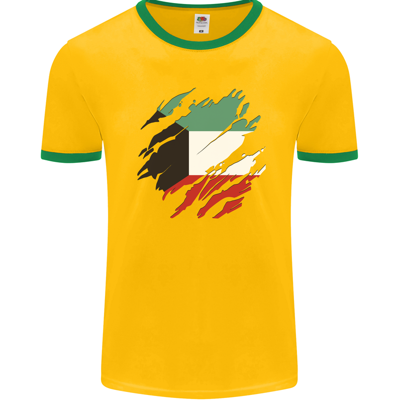 Torn Kuwait Flag Kuwaiti Day Football Mens Ringer T-Shirt FotL Gold/Green