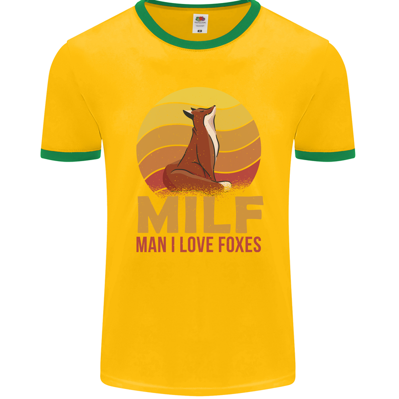 MILF Man I Love Foxes Fox Mens Ringer T-Shirt FotL Gold/Green