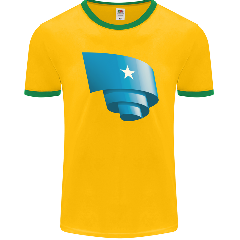 Curled Somalia Flag Somalian Day Football Mens Ringer T-Shirt FotL Gold/Green