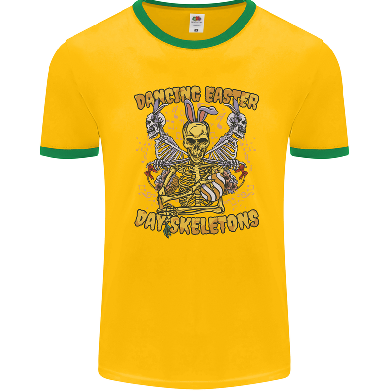 Dancing Easter Day Skeletons Skulls Mens Ringer T-Shirt FotL Gold/Green