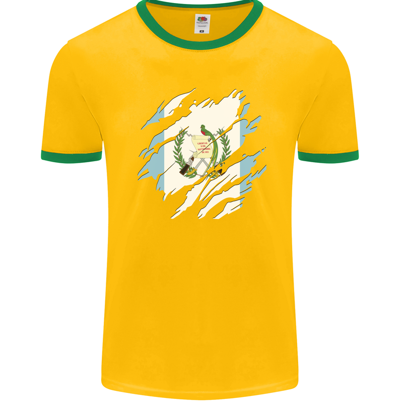 Torn Guatemala Flag Guatemalan Day Football Mens Ringer T-Shirt FotL Gold/Green