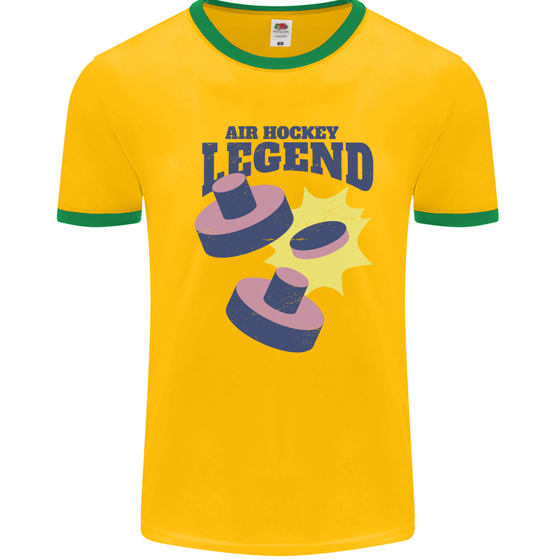 Air Hockey Legend Funny Mens Ringer T-Shirt Gold/Green