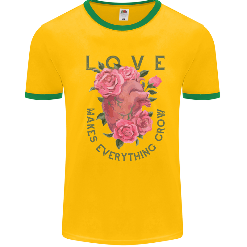 Love Makes Everything Grow Valentines Day Mens Ringer T-Shirt Gold/Green