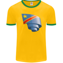Curled DR Congo Flag Congolese Day Football Mens Ringer T-Shirt FotL Gold/Green
