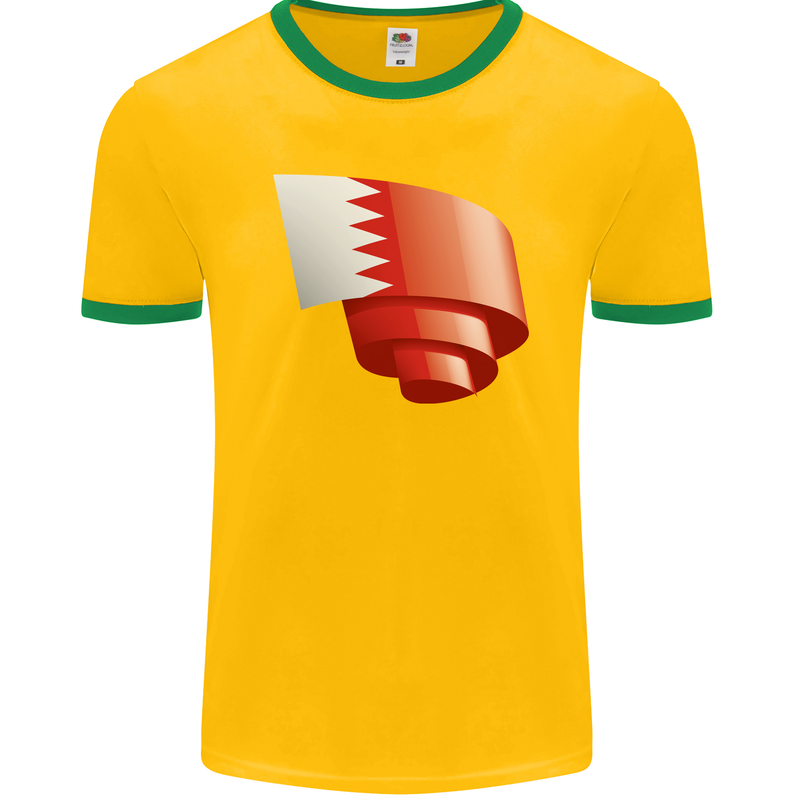 Curled Bahrain Flag Bahraini Day Football Mens Ringer T-Shirt FotL Gold/Green