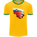 Curled Slovenia Flag Slovenian Day Football Mens Ringer T-Shirt FotL Gold/Green