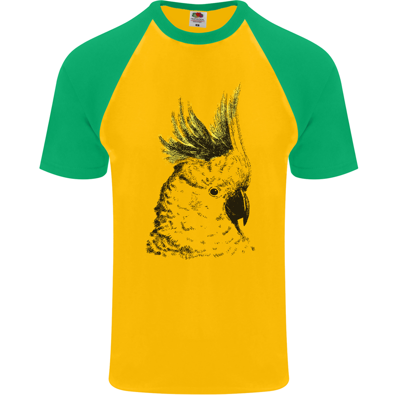 A Cockatoo Bird Mens S/S Baseball T-Shirt Gold/Green