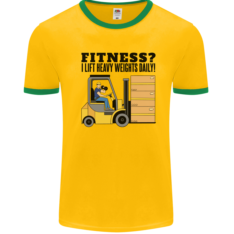 Forklift Driver I Lift Heavy Weights Funny Mens Ringer T-Shirt Gold/Green
