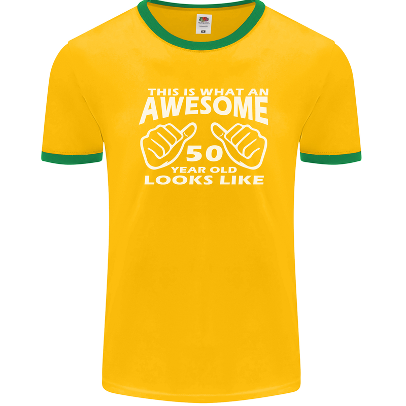 50th Birthday 50 Year Old This Is What Mens Ringer T-Shirt FotL Gold/Green