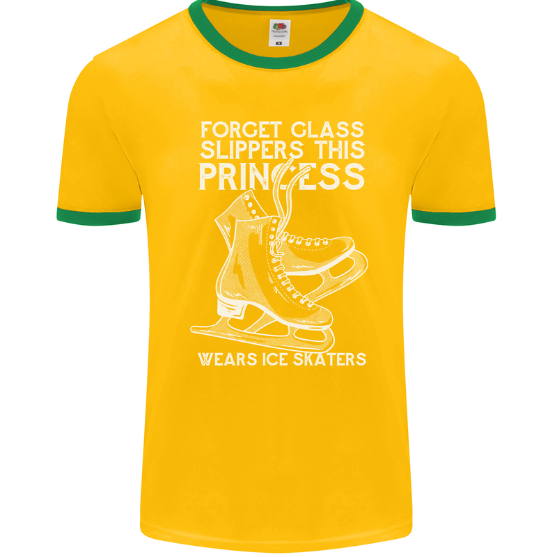 Funny This Princess Wears Ice Skates Skater Mens Ringer T-Shirt FotL Gold/Green