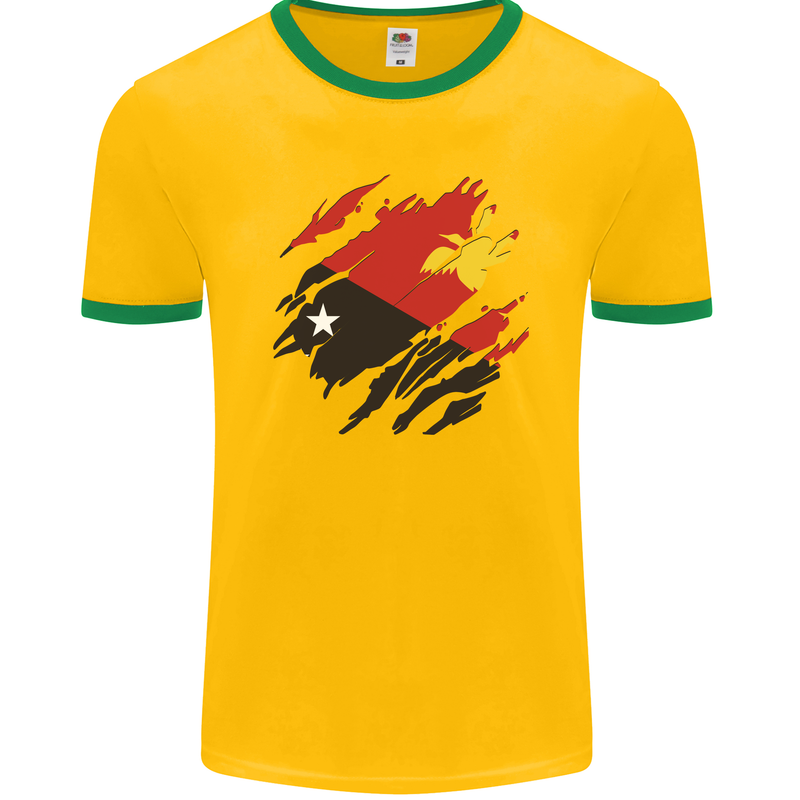 Torn Papua New Guinea Flag Day Football Mens Ringer T-Shirt FotL Gold/Green