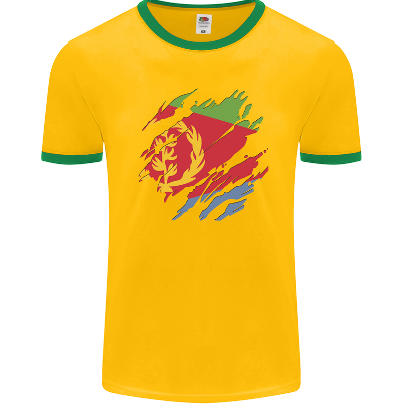 Torn Eritrean Flag Eritrea Flag Day Football Mens Ringer T-Shirt FotL Gold/Green