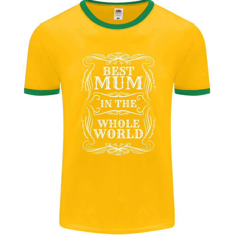 Best Mum in the World Mothers Day Mens Ringer T-Shirt FotL Gold/Green