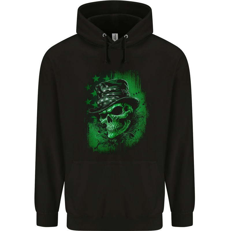 Green Skull St Patricks Day Irish Paddys Day Childrens Kids Hoodie Black