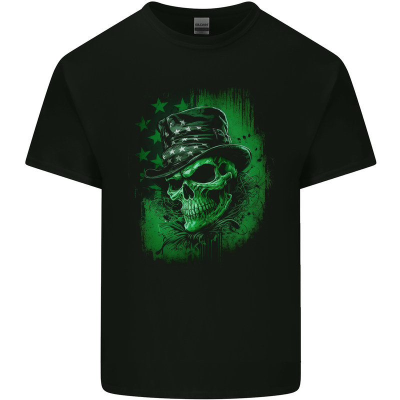 Green Skull St Patricks Day Irish Paddys Day Kids T-Shirt Childrens Black